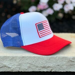 Red, White, and Blue Trucker Hat with Flag Patch